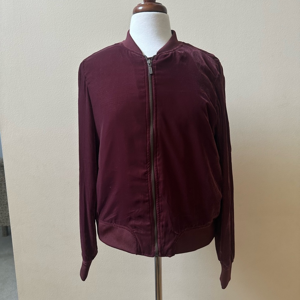 Burgundy Zip-Up Bomber Jacket - Picture 1 of 5